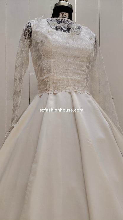 White wedding dress with lace detailing