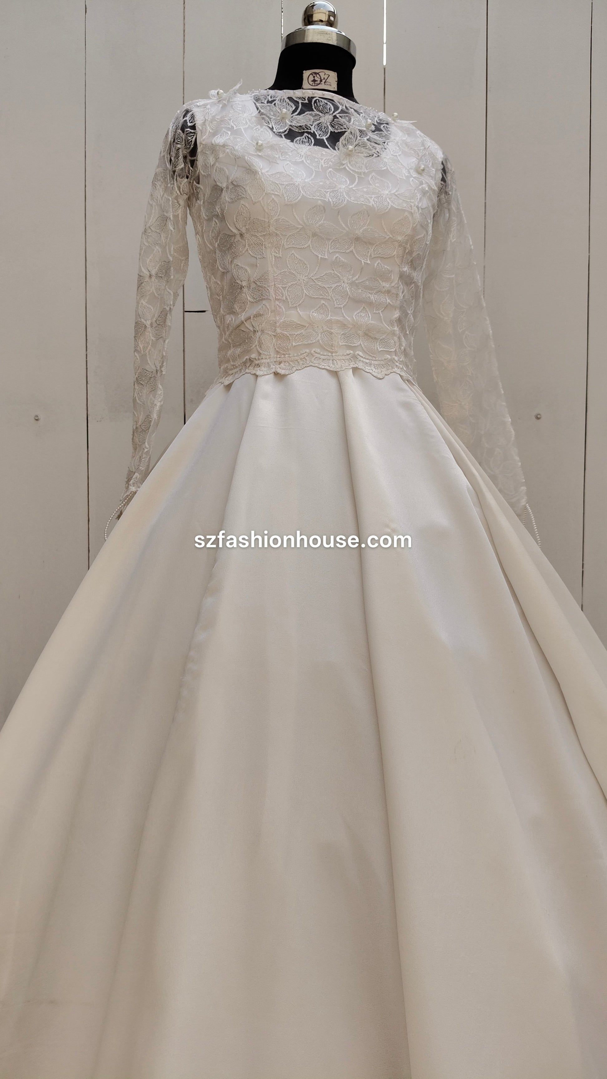 White wedding dress with lace top 
