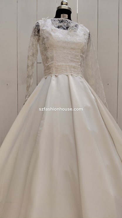 White wedding dress with lace top 
