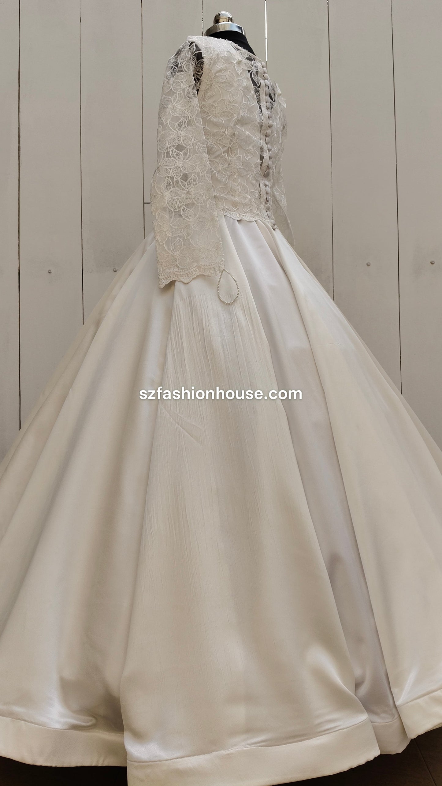 White wedding dress with lace detailing 