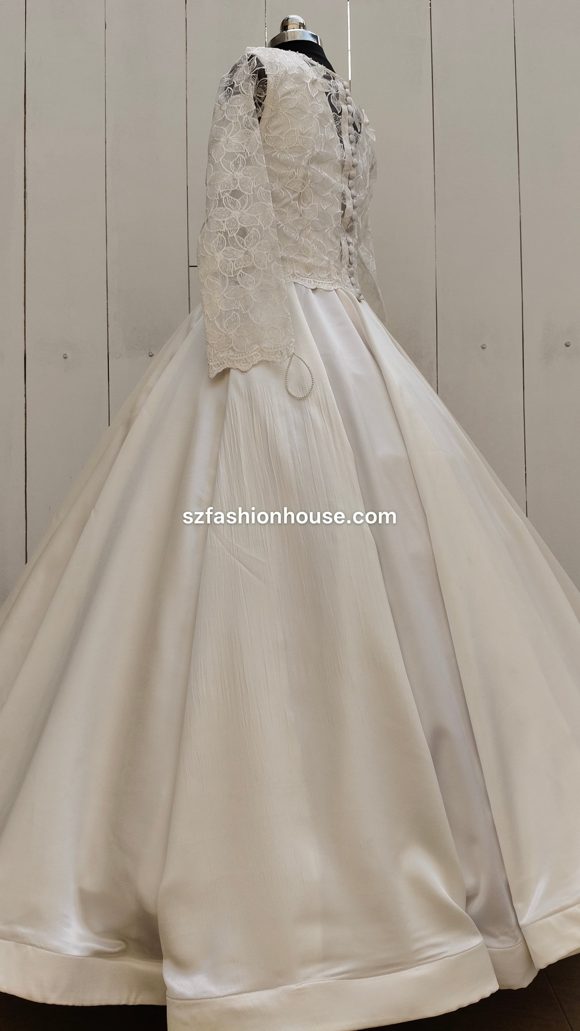 White wedding dress with lace detailing 