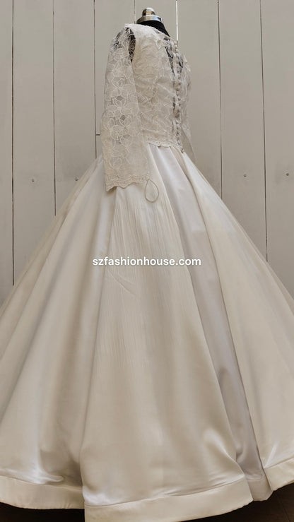 White wedding dress with lace detailing 