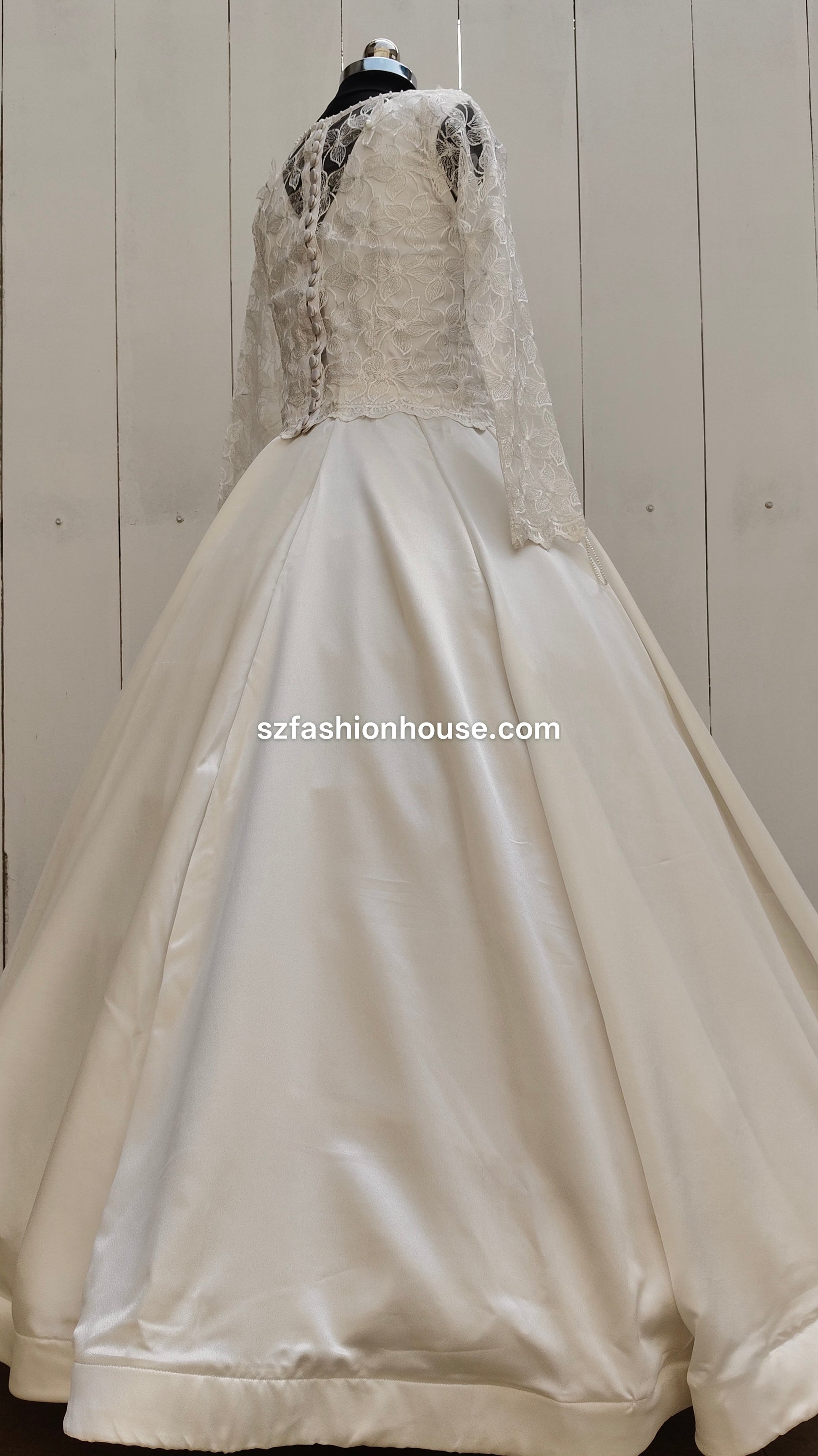 White wedding dress with lace detailing 