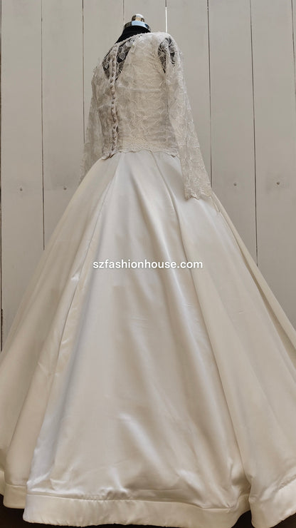 White wedding dress with lace detailing 