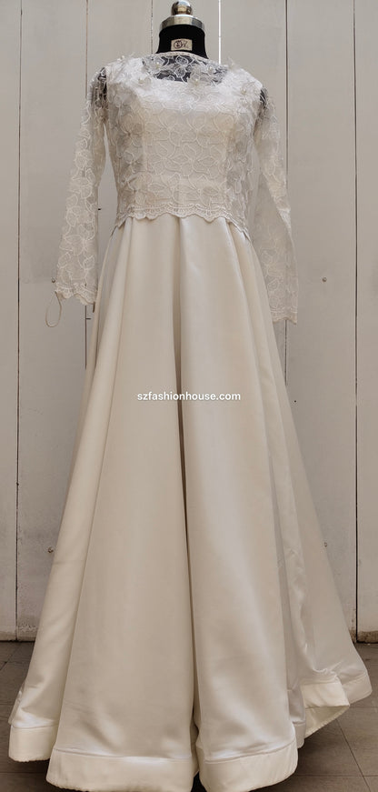 White wedding dress with lace top and long skirt 