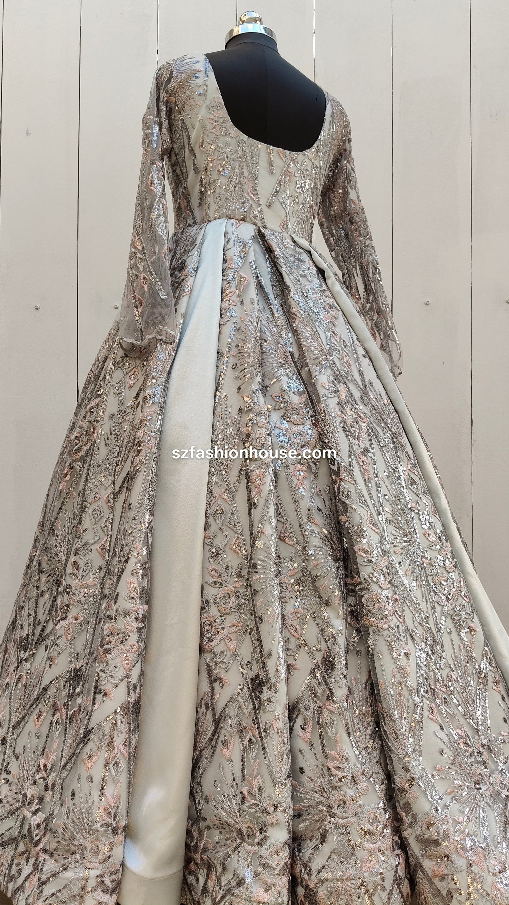 Silver floral patterned gown