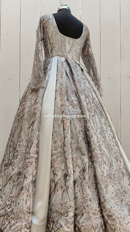 Silver floral patterned gown