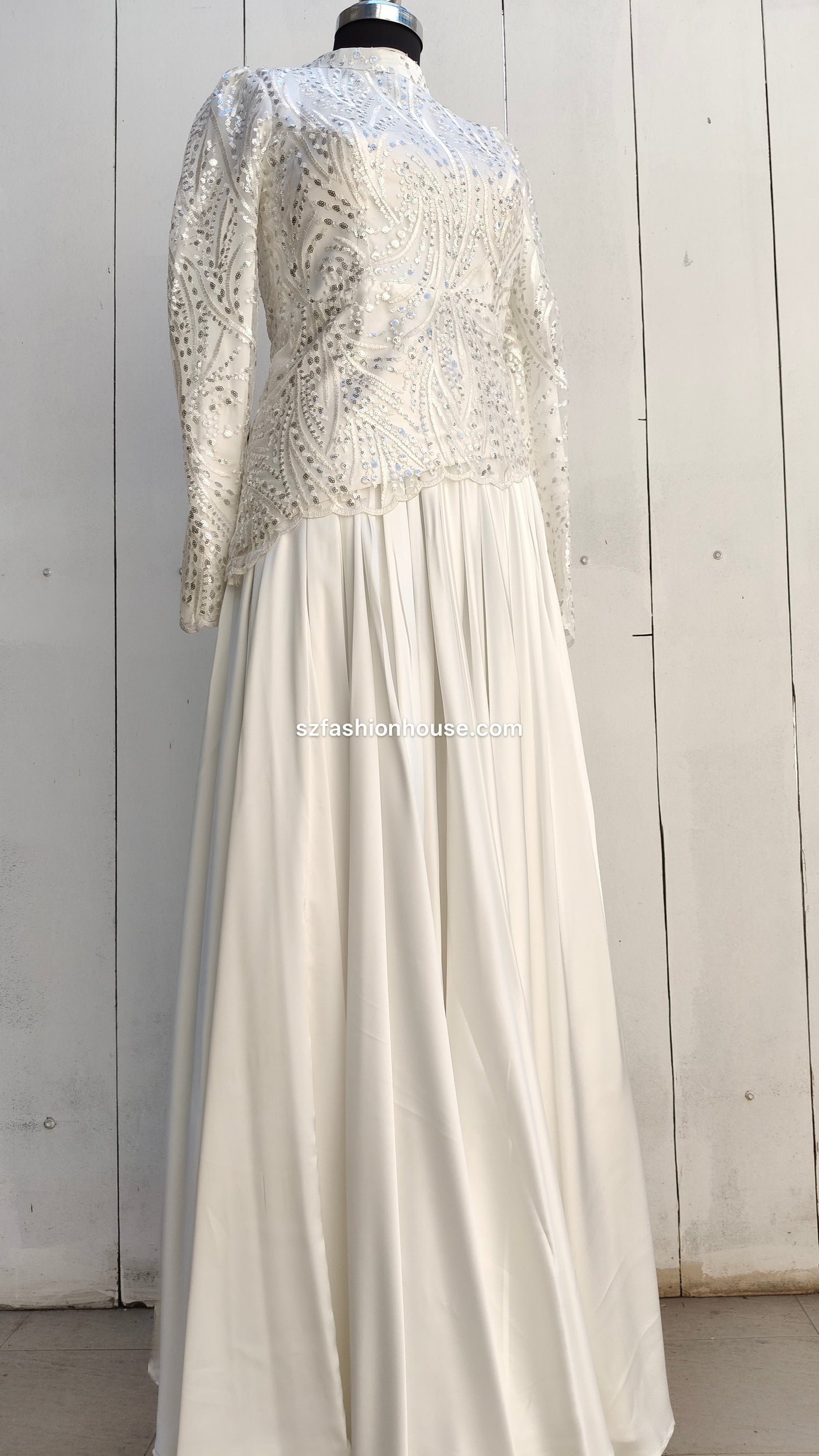 White lace dress gown with top and skirt