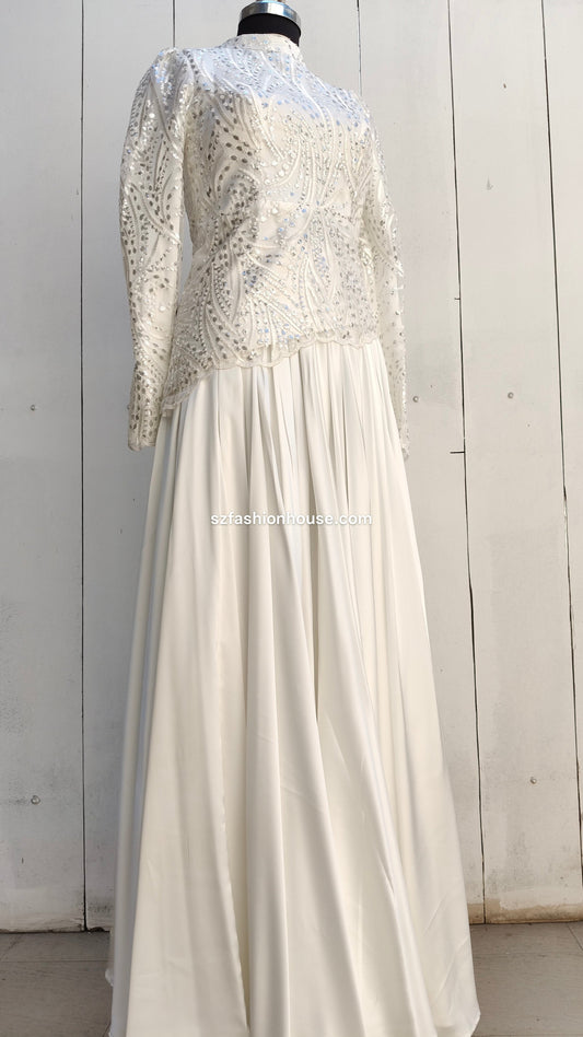 White lace dress gown with top and skirt