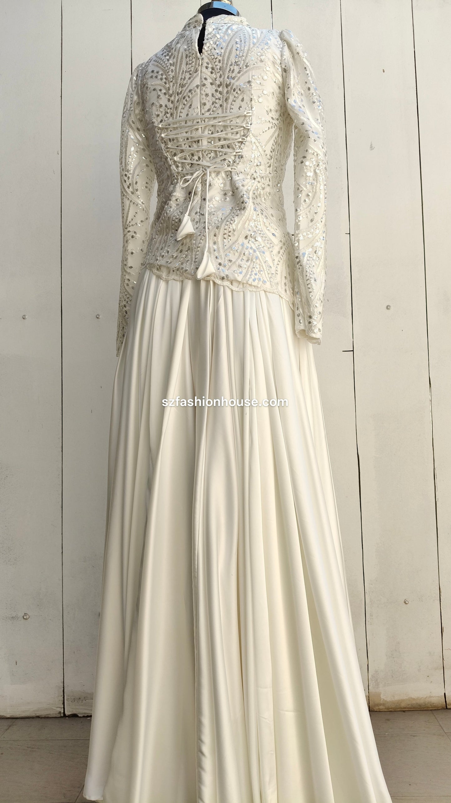 White lace top and flowing white skirt 