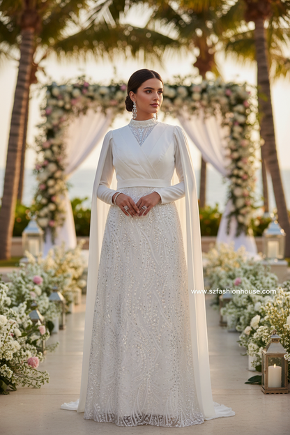 White Sequin Wrap Gown