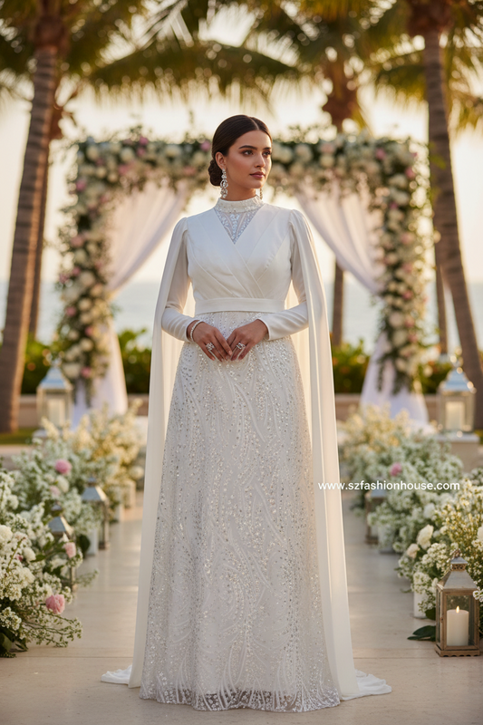 White Sequin Wrap Gown