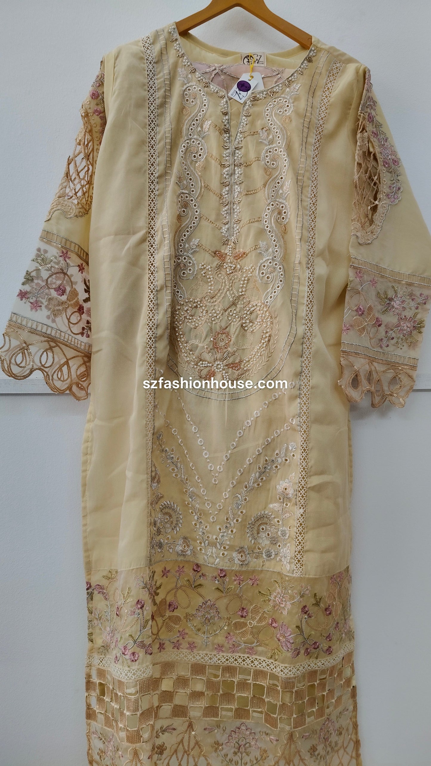 Beige embroidered dress