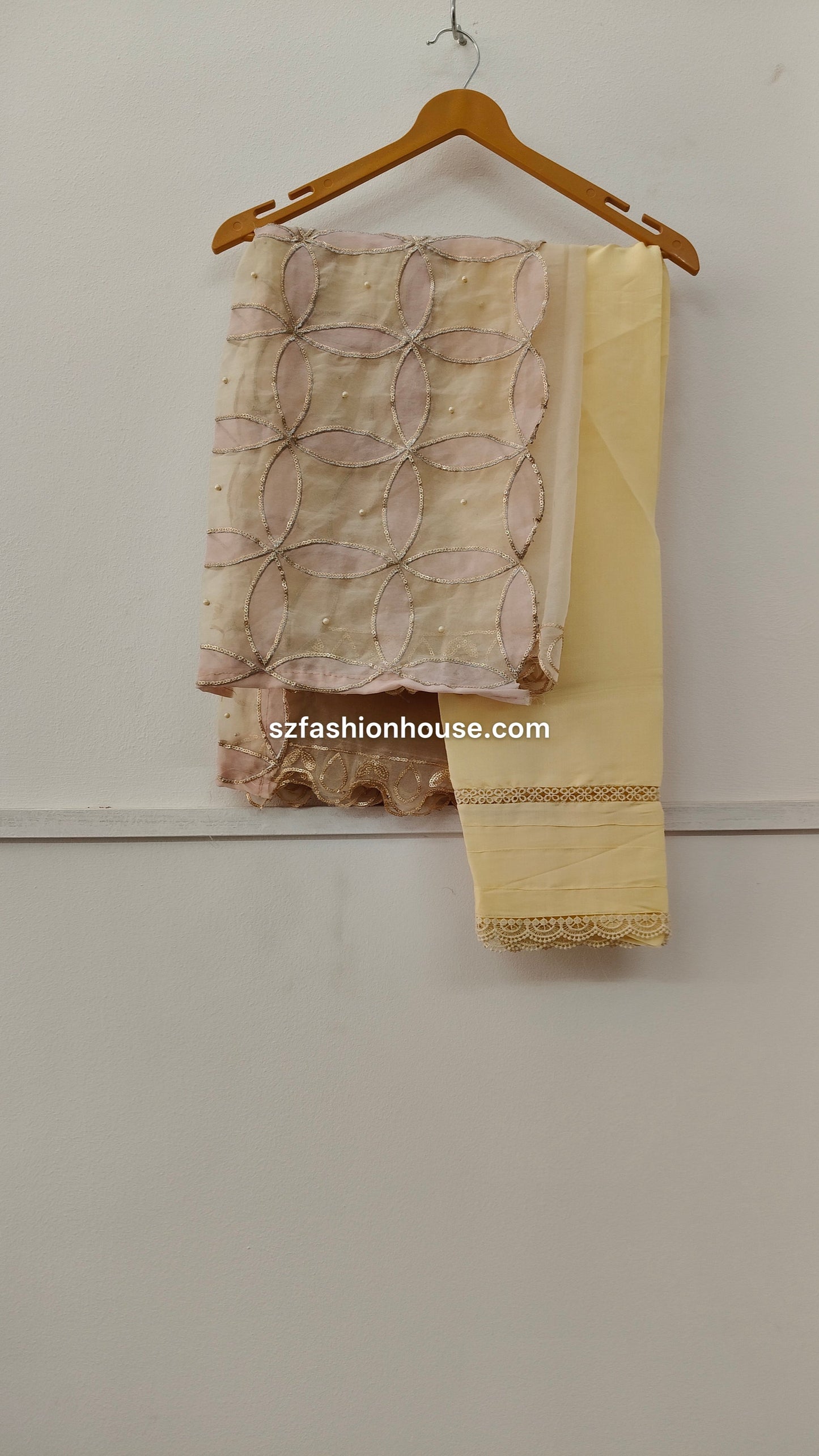 Heavy Organza dupatta and cotton pant with work on the bottom 