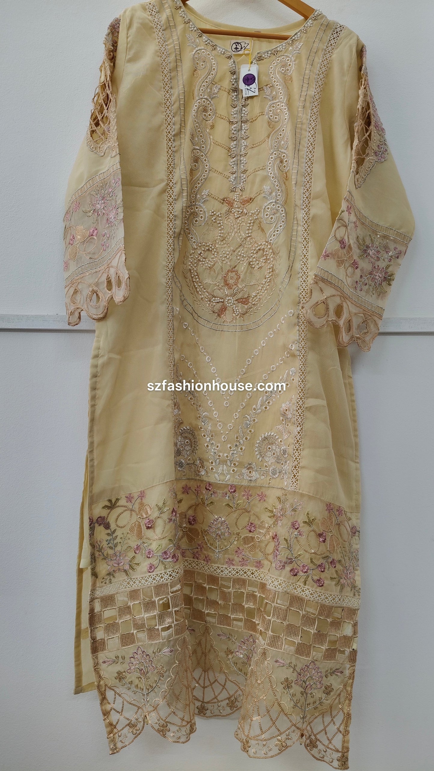 Beige embroidered kurta 