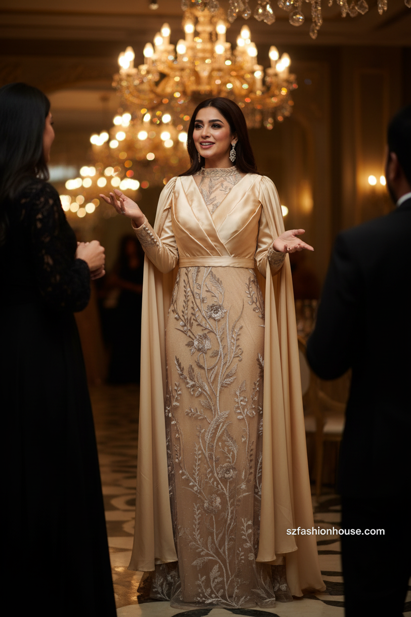 Cream Celeste Cape Gown