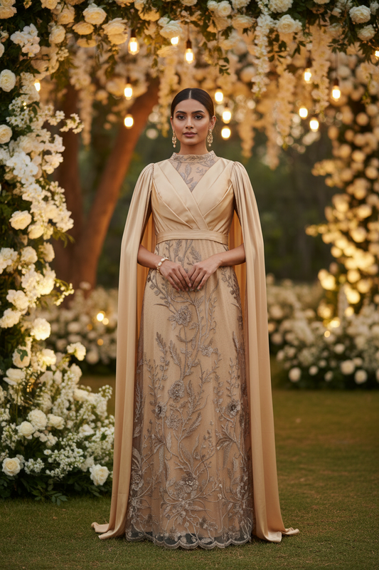 Cream Celeste Cape Gown
