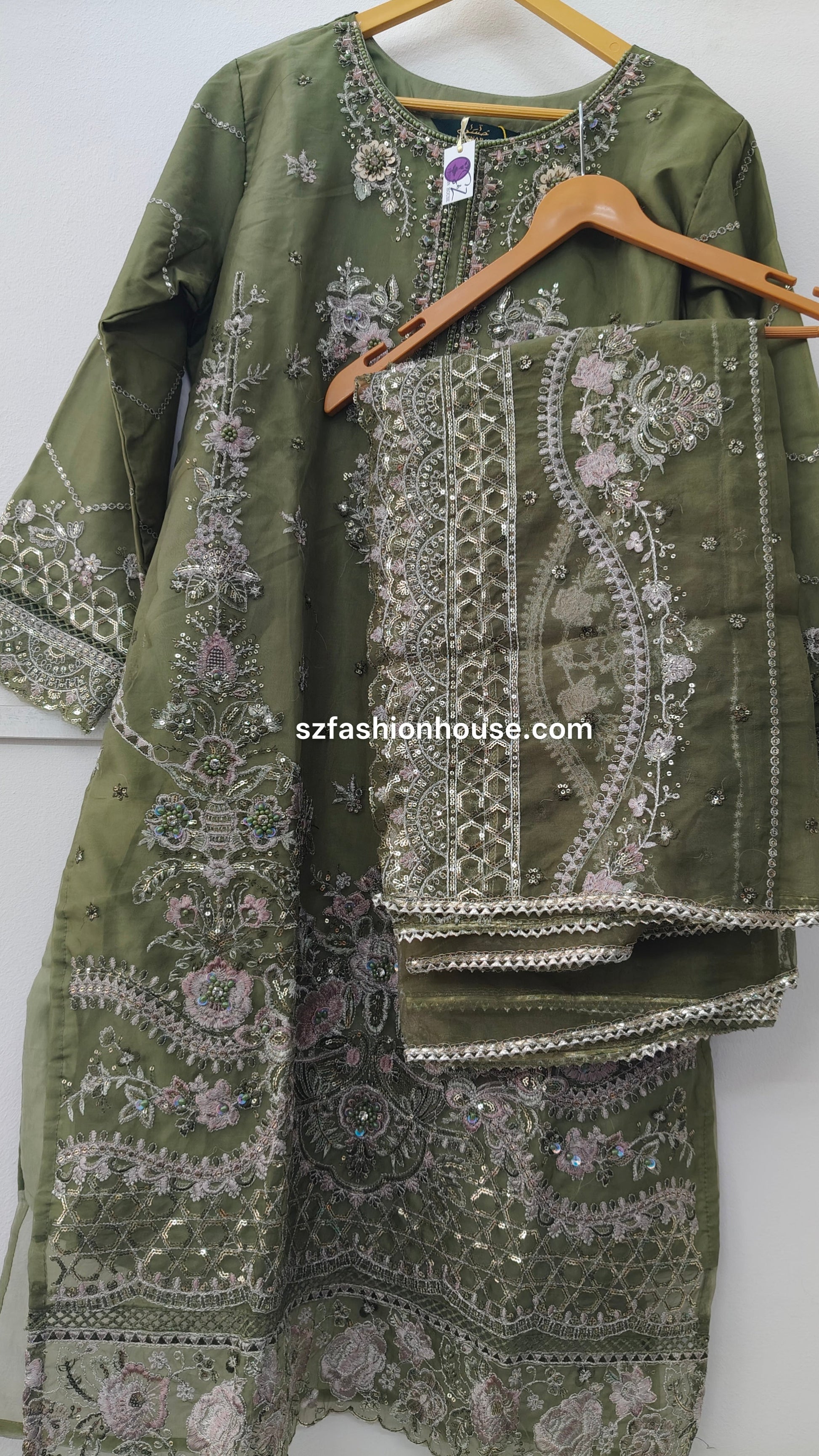Green embroidered outfit with dupatta 