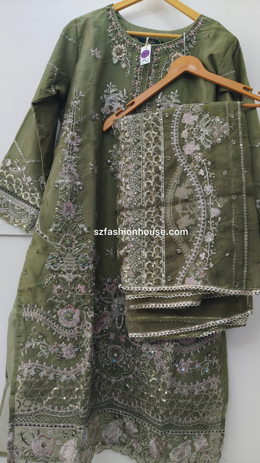 Green embroidered outfit with dupatta 