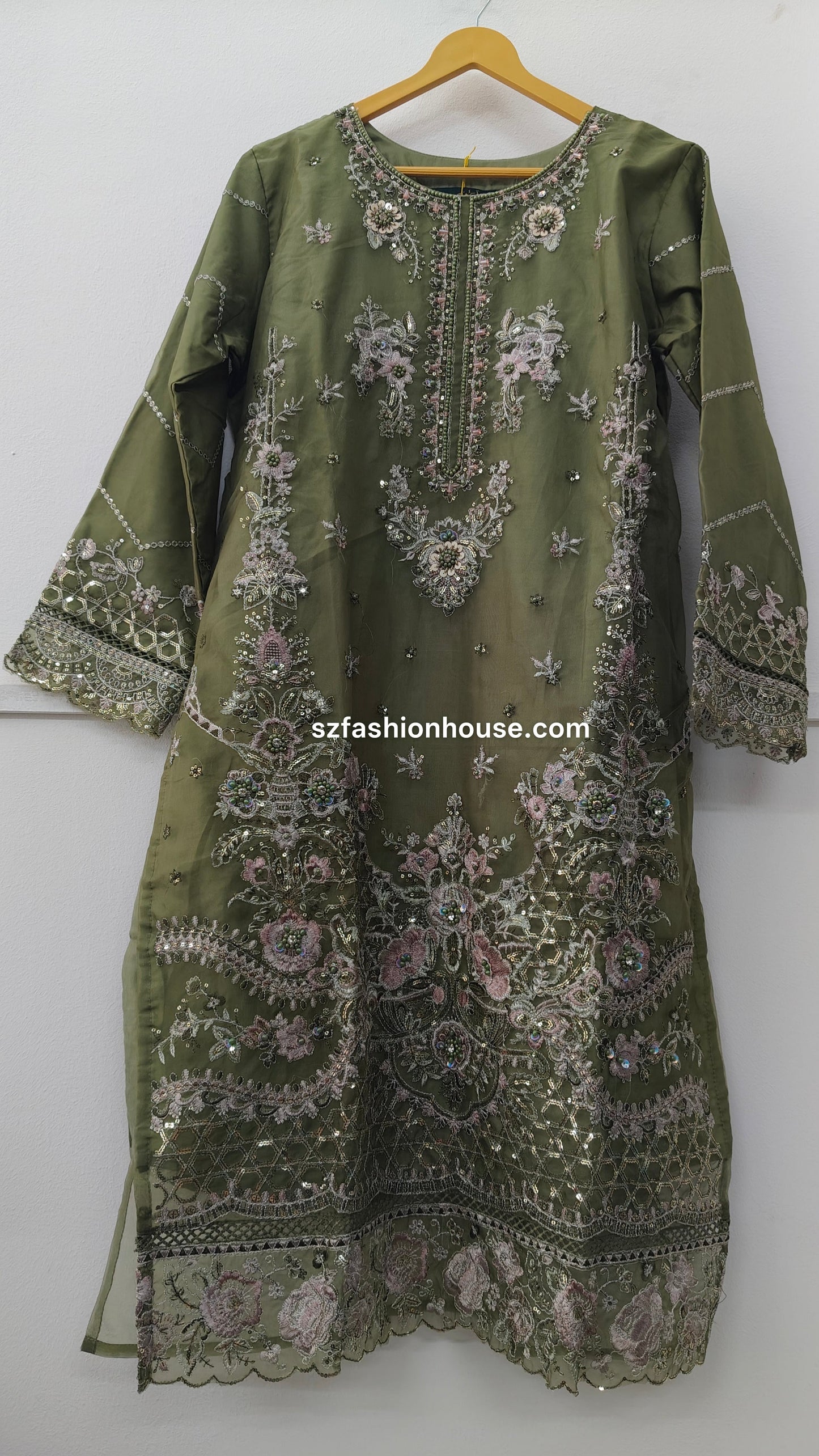 Green embroidered dress