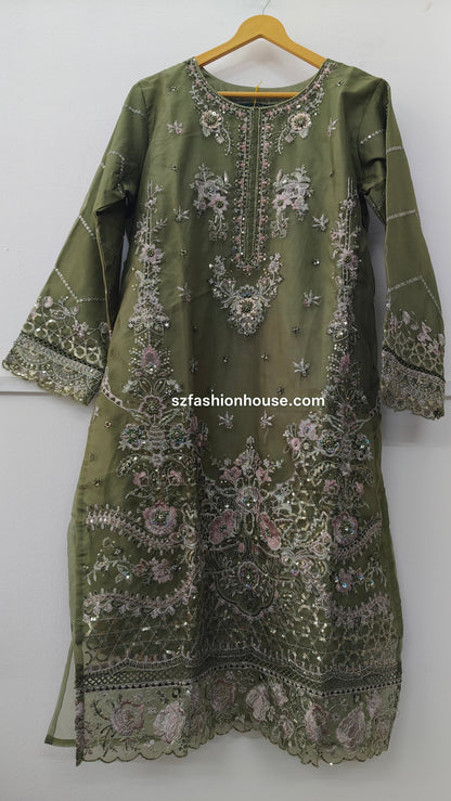 Green embroidered dress