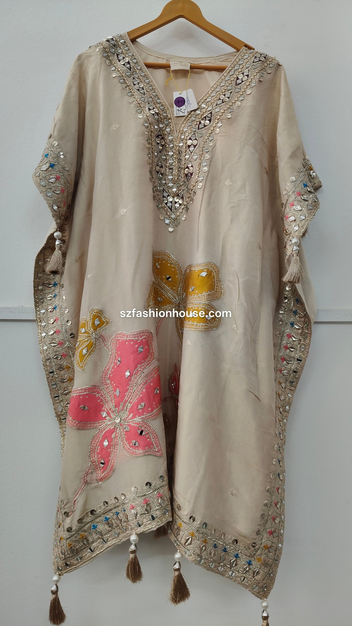 Decorative traditional outfit with intricate embroidery gota patti work kaftan