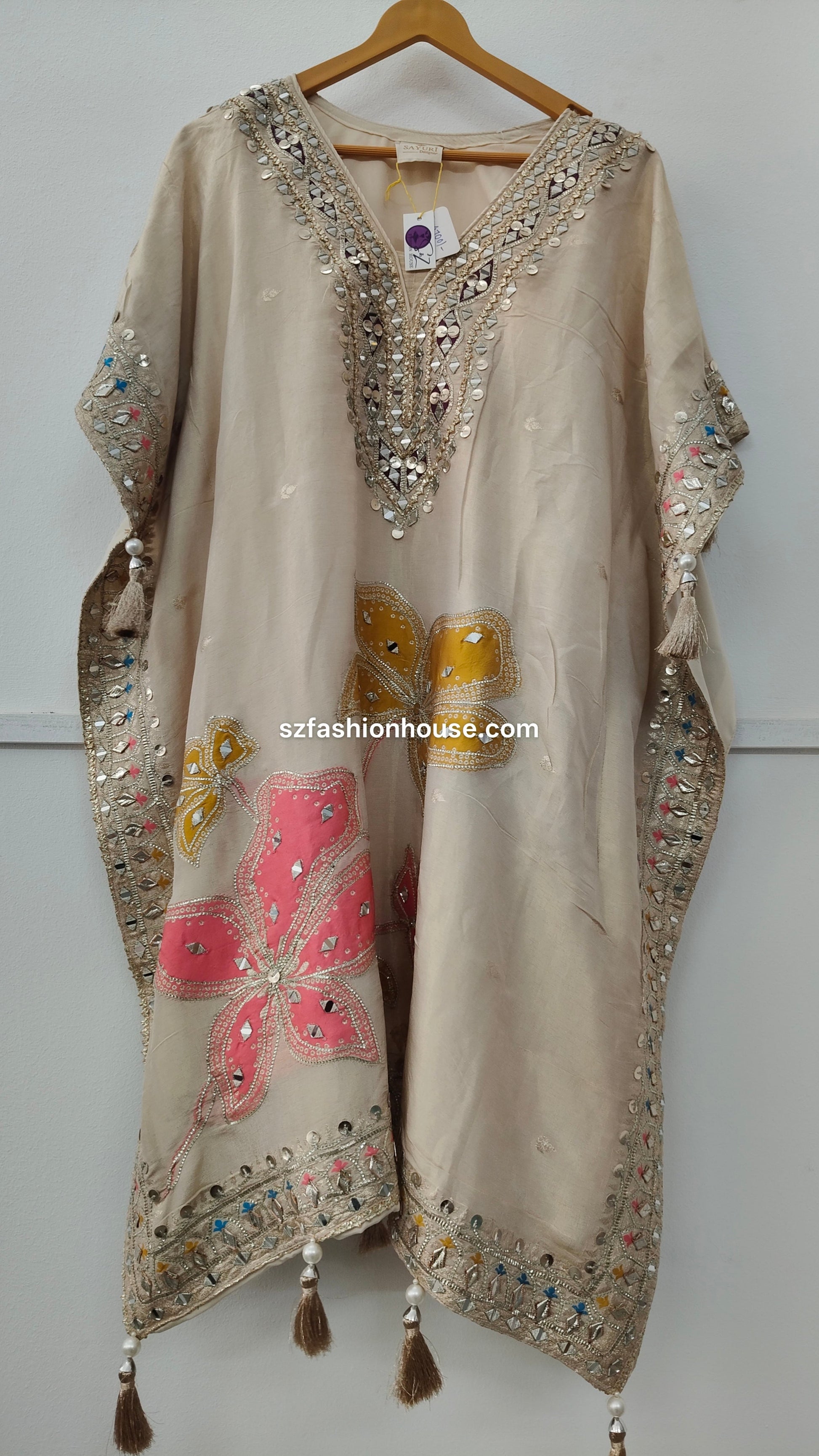 Decorative traditional outfit with intricate embroidery gota patti work kaftan