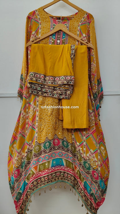 Traditional outfit with a yellow top , pant and dupatta