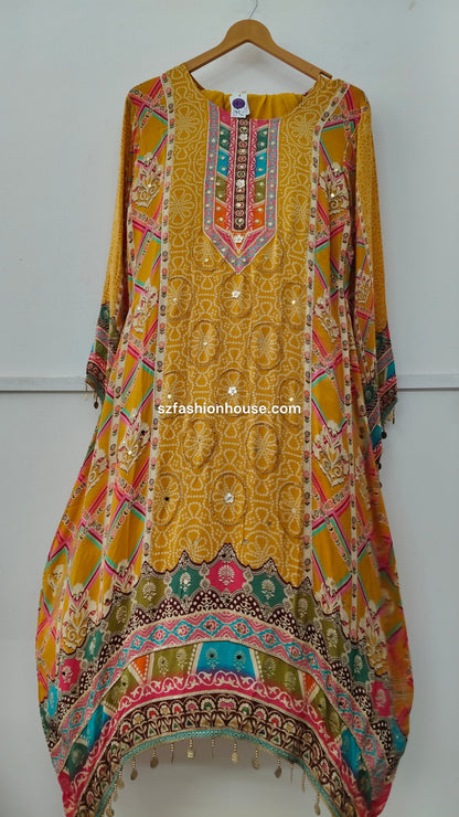 Colorful embroidered dress with long sleeves
