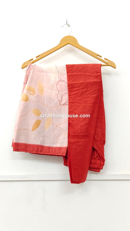 Red and pink floral scarf/ Dupatta printed and red pant
