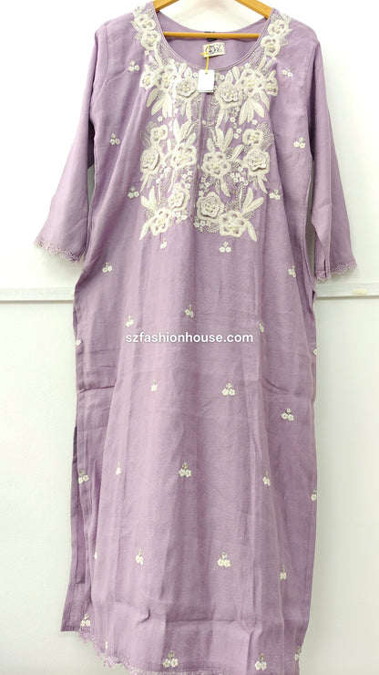 Purple dress with white floral embroidery 