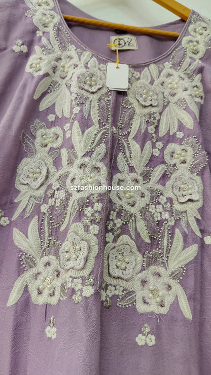 Purple with white floral embroidery 